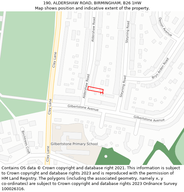 190, ALDERSHAW ROAD, BIRMINGHAM, B26 1HW: Location map and indicative extent of plot