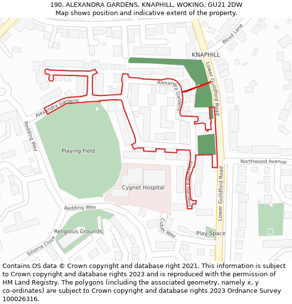 190, ALEXANDRA GARDENS, KNAPHILL, WOKING, GU21 2DW: Location map and indicative extent of plot