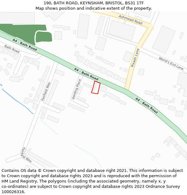 190, BATH ROAD, KEYNSHAM, BRISTOL, BS31 1TF: Location map and indicative extent of plot