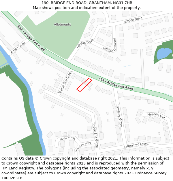 190, BRIDGE END ROAD, GRANTHAM, NG31 7HB: Location map and indicative extent of plot