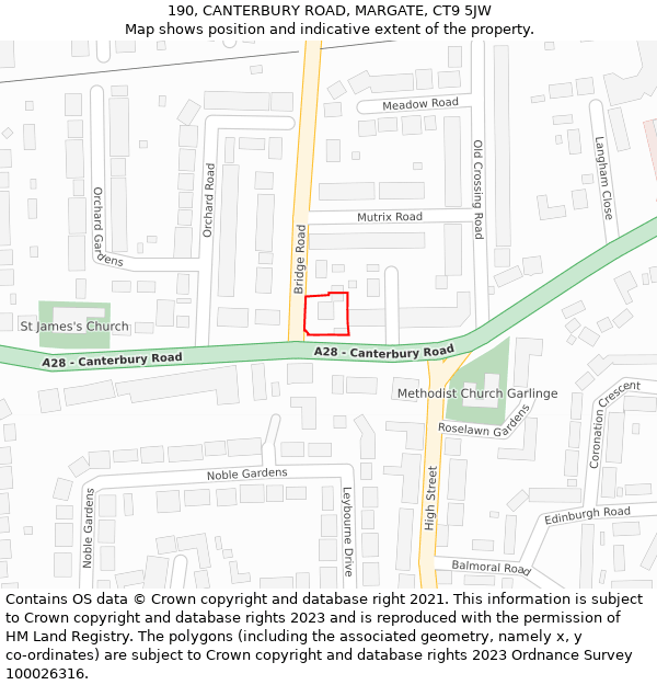 190, CANTERBURY ROAD, MARGATE, CT9 5JW: Location map and indicative extent of plot