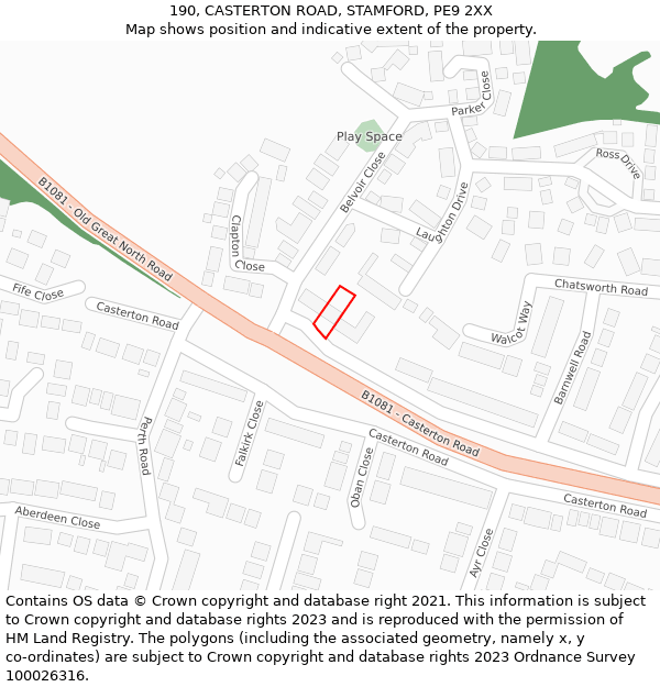 190, CASTERTON ROAD, STAMFORD, PE9 2XX: Location map and indicative extent of plot