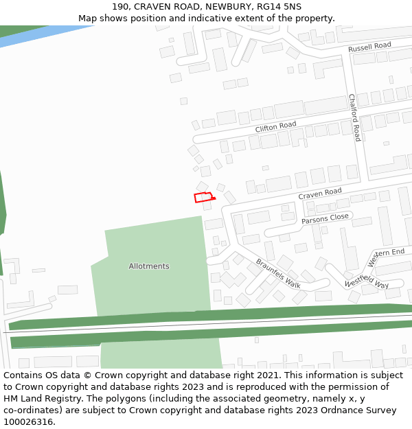 190, CRAVEN ROAD, NEWBURY, RG14 5NS: Location map and indicative extent of plot