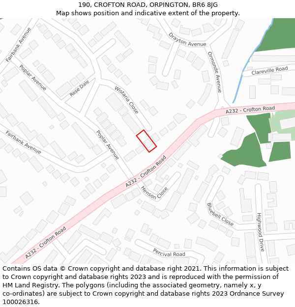 190, CROFTON ROAD, ORPINGTON, BR6 8JG: Location map and indicative extent of plot