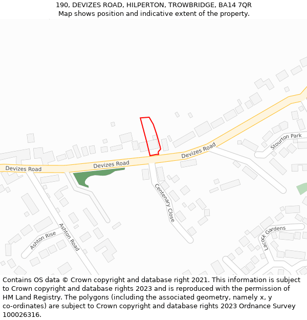 190, DEVIZES ROAD, HILPERTON, TROWBRIDGE, BA14 7QR: Location map and indicative extent of plot