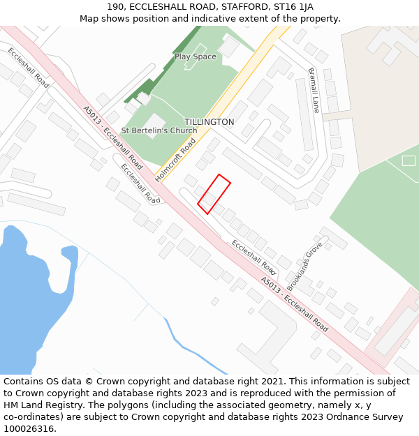 190, ECCLESHALL ROAD, STAFFORD, ST16 1JA: Location map and indicative extent of plot