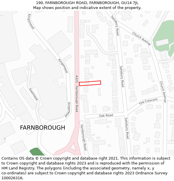 190, FARNBOROUGH ROAD, FARNBOROUGH, GU14 7JL: Location map and indicative extent of plot