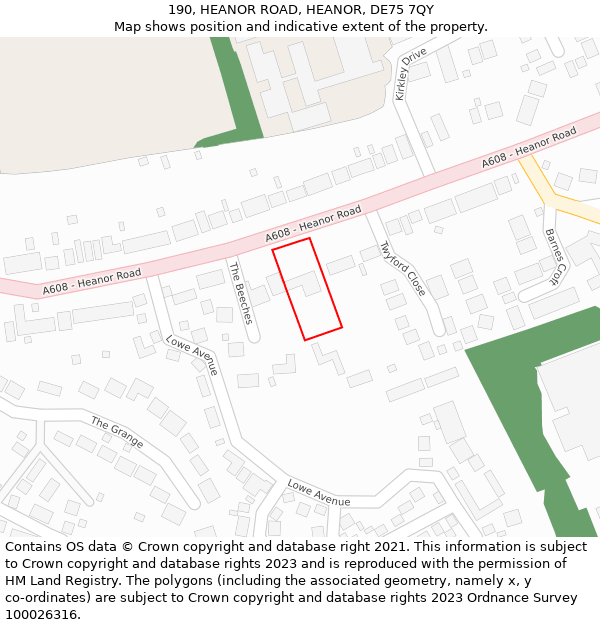 190, HEANOR ROAD, HEANOR, DE75 7QY: Location map and indicative extent of plot
