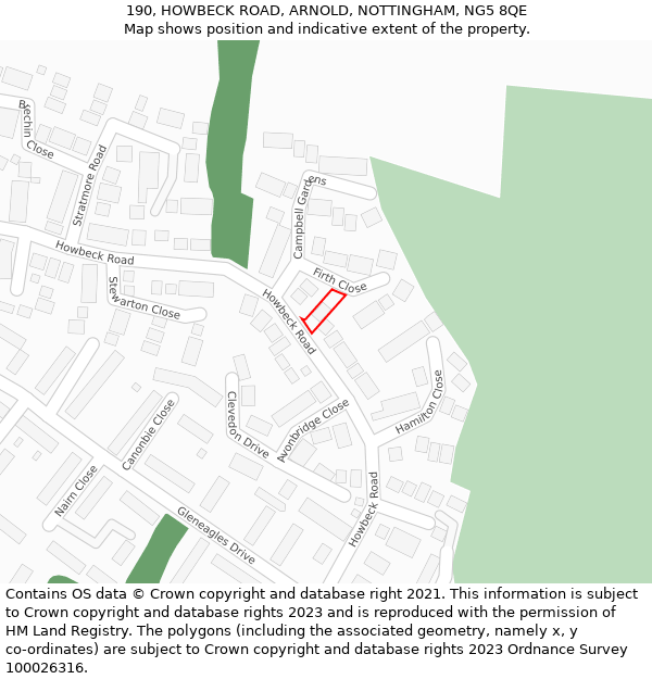 190, HOWBECK ROAD, ARNOLD, NOTTINGHAM, NG5 8QE: Location map and indicative extent of plot