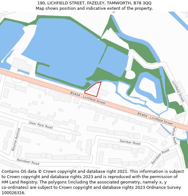 190, LICHFIELD STREET, FAZELEY, TAMWORTH, B78 3QQ: Location map and indicative extent of plot