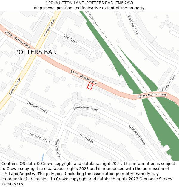 190, MUTTON LANE, POTTERS BAR, EN6 2AW: Location map and indicative extent of plot