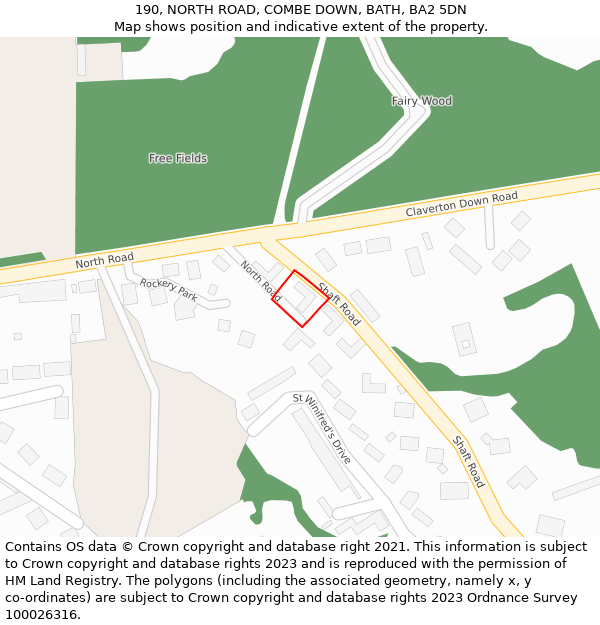 190, NORTH ROAD, COMBE DOWN, BATH, BA2 5DN: Location map and indicative extent of plot