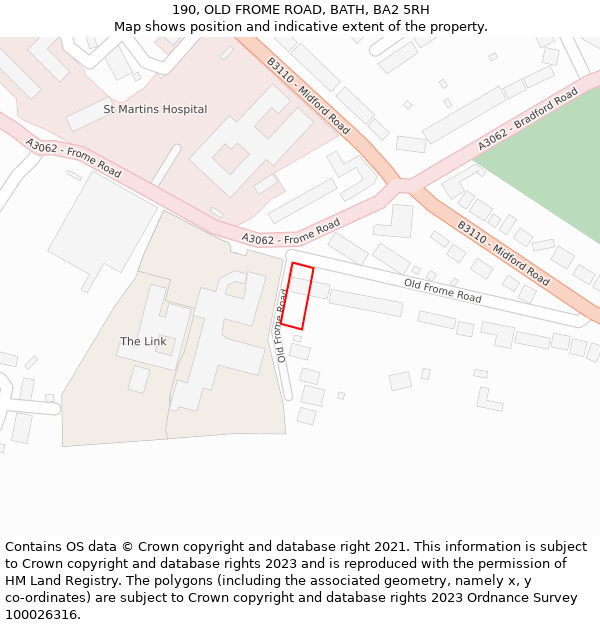 190, OLD FROME ROAD, BATH, BA2 5RH: Location map and indicative extent of plot