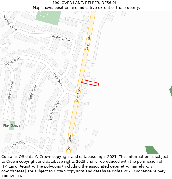 190, OVER LANE, BELPER, DE56 0HL: Location map and indicative extent of plot