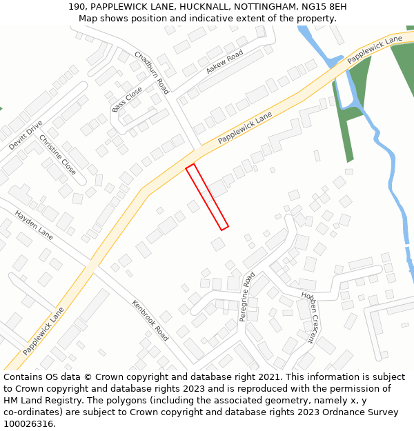 190, PAPPLEWICK LANE, HUCKNALL, NOTTINGHAM, NG15 8EH: Location map and indicative extent of plot