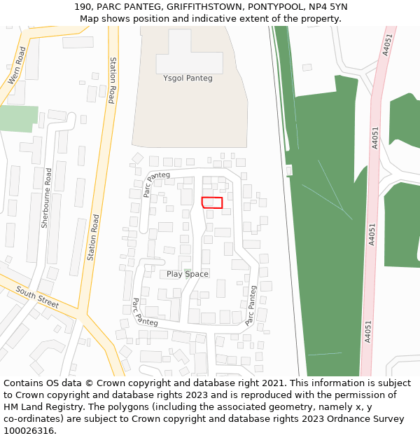 190, PARC PANTEG, GRIFFITHSTOWN, PONTYPOOL, NP4 5YN: Location map and indicative extent of plot