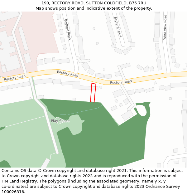 190, RECTORY ROAD, SUTTON COLDFIELD, B75 7RU: Location map and indicative extent of plot