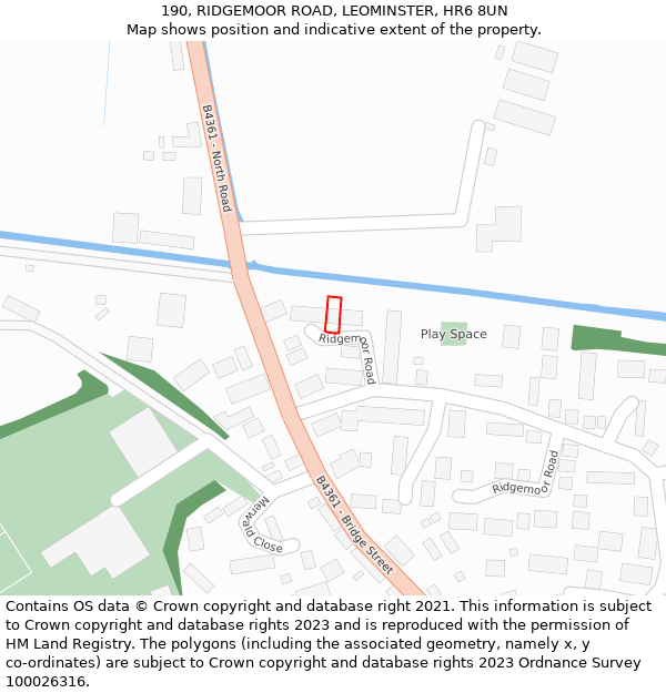 190, RIDGEMOOR ROAD, LEOMINSTER, HR6 8UN: Location map and indicative extent of plot