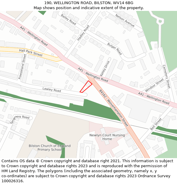 190, WELLINGTON ROAD, BILSTON, WV14 6BG: Location map and indicative extent of plot