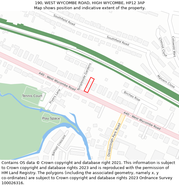 190, WEST WYCOMBE ROAD, HIGH WYCOMBE, HP12 3AP: Location map and indicative extent of plot