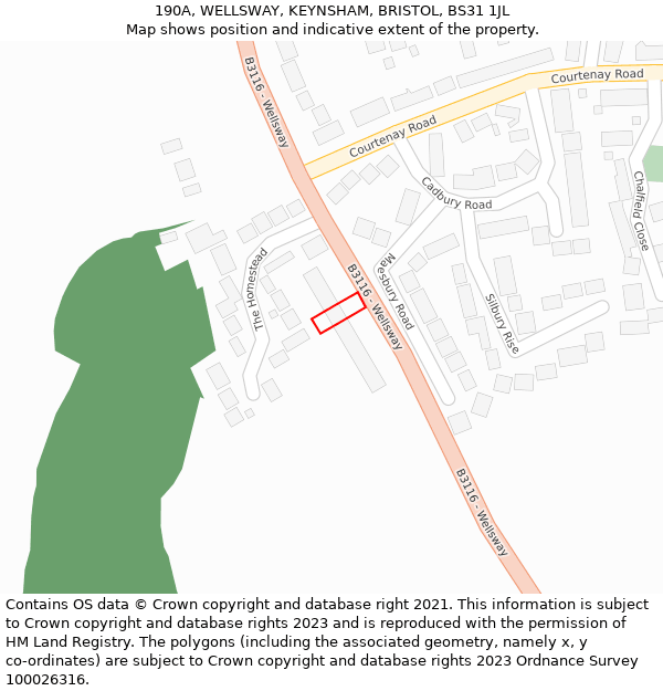 190A, WELLSWAY, KEYNSHAM, BRISTOL, BS31 1JL: Location map and indicative extent of plot