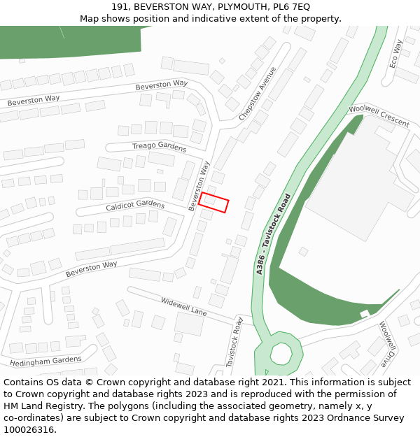 191, BEVERSTON WAY, PLYMOUTH, PL6 7EQ: Location map and indicative extent of plot