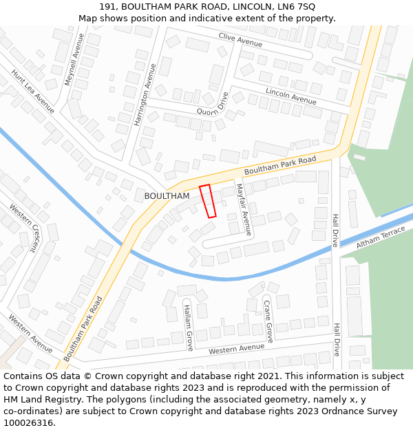 191, BOULTHAM PARK ROAD, LINCOLN, LN6 7SQ: Location map and indicative extent of plot