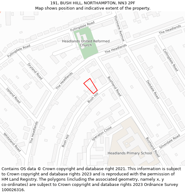 191, BUSH HILL, NORTHAMPTON, NN3 2PF: Location map and indicative extent of plot