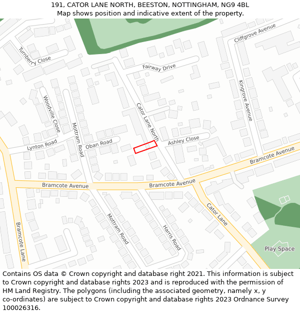 191, CATOR LANE NORTH, BEESTON, NOTTINGHAM, NG9 4BL: Location map and indicative extent of plot