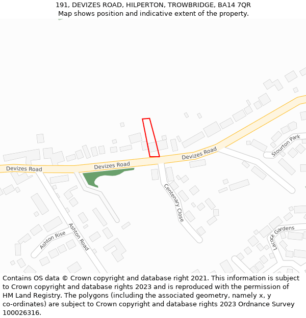 191, DEVIZES ROAD, HILPERTON, TROWBRIDGE, BA14 7QR: Location map and indicative extent of plot