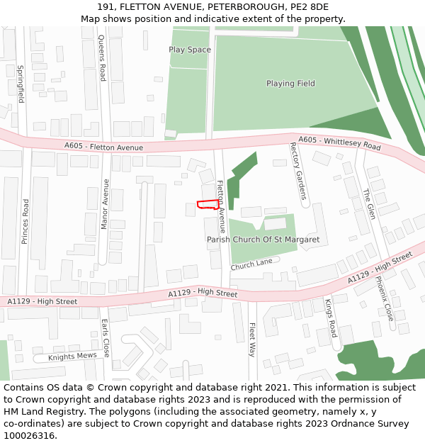 191, FLETTON AVENUE, PETERBOROUGH, PE2 8DE: Location map and indicative extent of plot