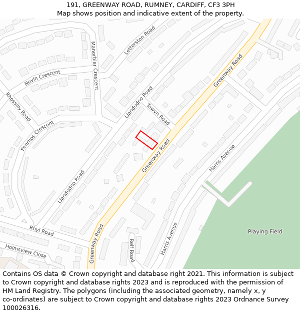 191, GREENWAY ROAD, RUMNEY, CARDIFF, CF3 3PH: Location map and indicative extent of plot