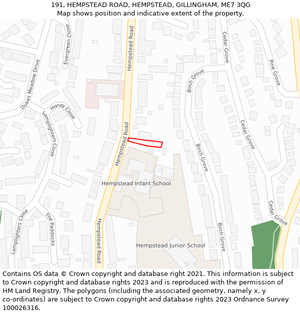 191, HEMPSTEAD ROAD, HEMPSTEAD, GILLINGHAM, ME7 3QG: Location map and indicative extent of plot