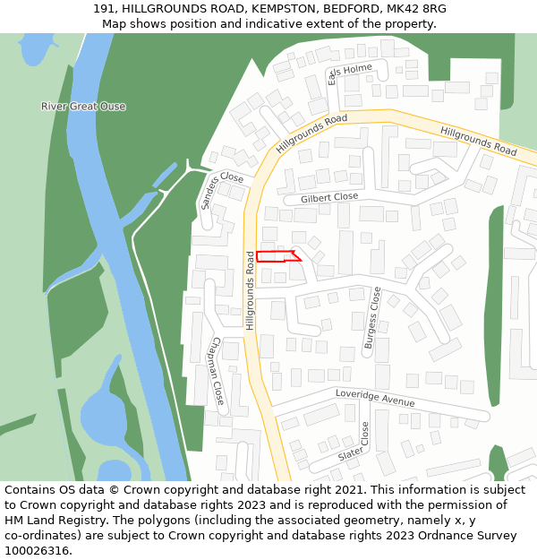 191, HILLGROUNDS ROAD, KEMPSTON, BEDFORD, MK42 8RG: Location map and indicative extent of plot