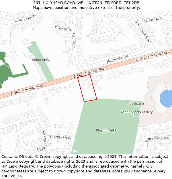 191, HOLYHEAD ROAD, WELLINGTON, TELFORD, TF1 2DP: Location map and indicative extent of plot