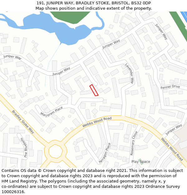 191, JUNIPER WAY, BRADLEY STOKE, BRISTOL, BS32 0DP: Location map and indicative extent of plot