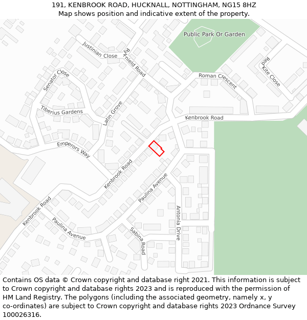 191, KENBROOK ROAD, HUCKNALL, NOTTINGHAM, NG15 8HZ: Location map and indicative extent of plot