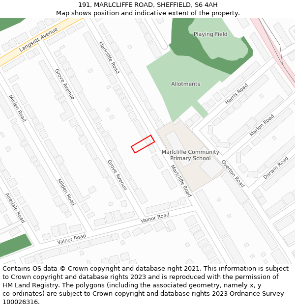 191, MARLCLIFFE ROAD, SHEFFIELD, S6 4AH: Location map and indicative extent of plot