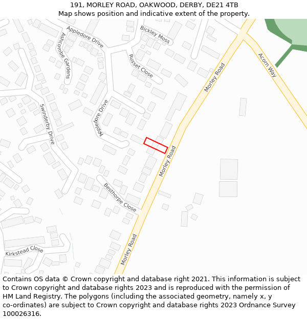 191, MORLEY ROAD, OAKWOOD, DERBY, DE21 4TB: Location map and indicative extent of plot