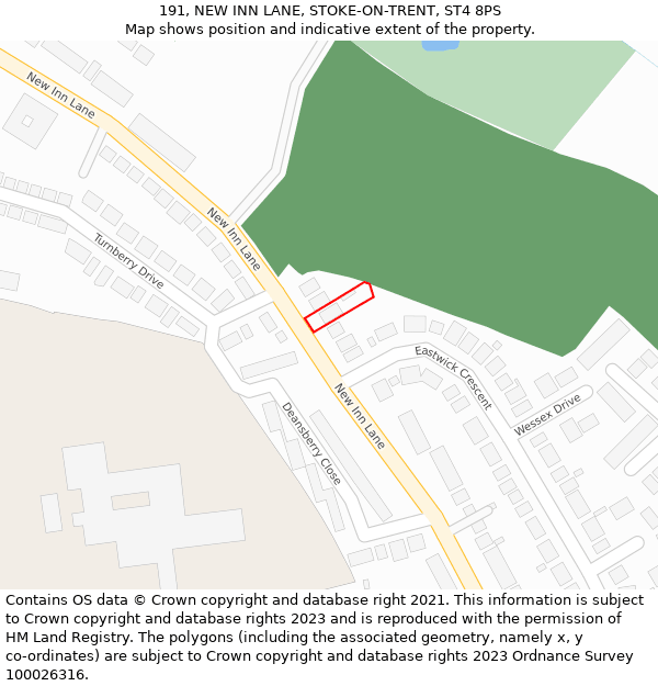 191, NEW INN LANE, STOKE-ON-TRENT, ST4 8PS: Location map and indicative extent of plot