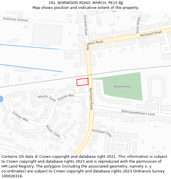 191, NORWOOD ROAD, MARCH, PE15 8JJ: Location map and indicative extent of plot