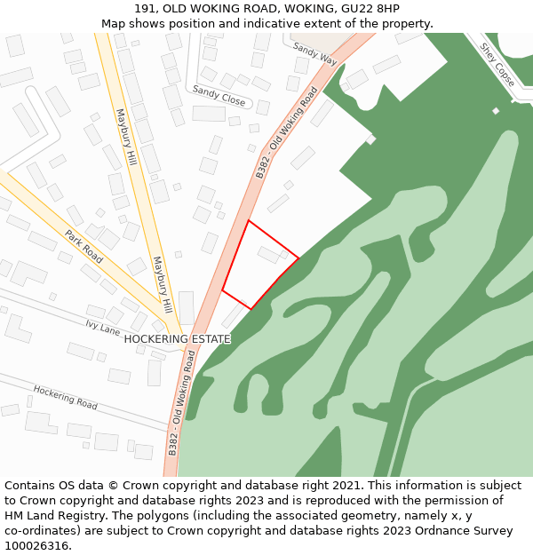 191, OLD WOKING ROAD, WOKING, GU22 8HP: Location map and indicative extent of plot