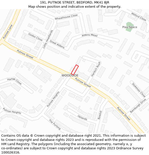 191, PUTNOE STREET, BEDFORD, MK41 8JR: Location map and indicative extent of plot