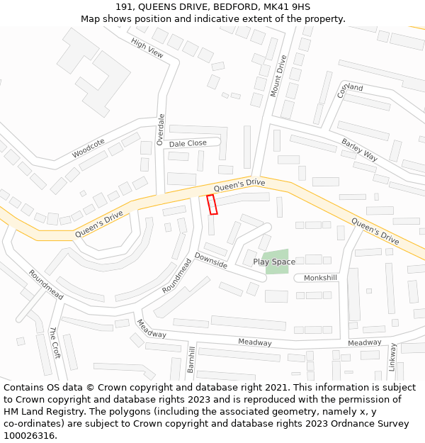 191, QUEENS DRIVE, BEDFORD, MK41 9HS: Location map and indicative extent of plot