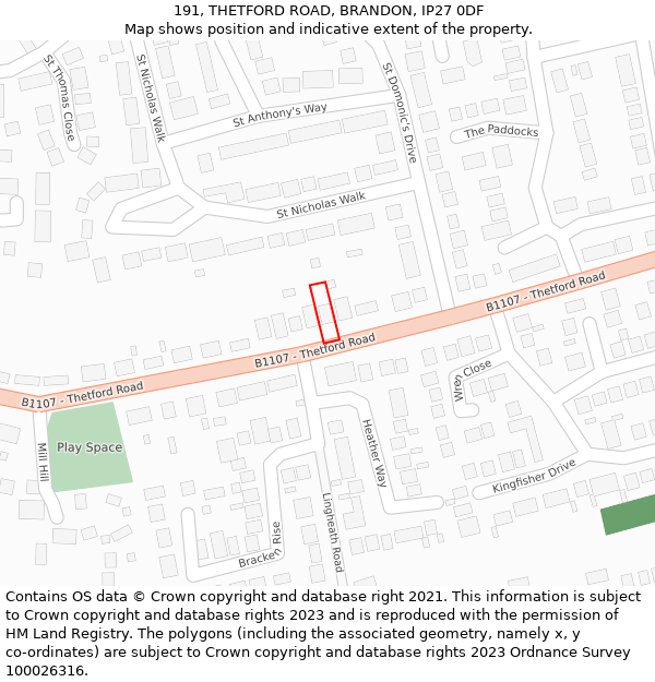 191, THETFORD ROAD, BRANDON, IP27 0DF: Location map and indicative extent of plot