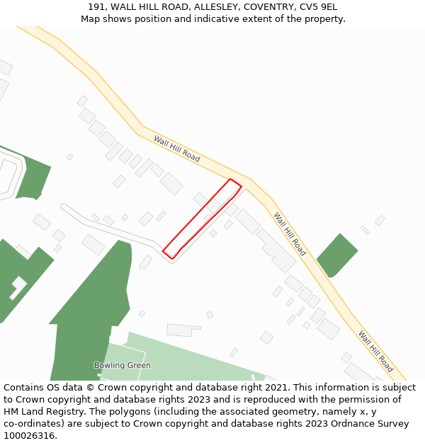 191, WALL HILL ROAD, ALLESLEY, COVENTRY, CV5 9EL: Location map and indicative extent of plot