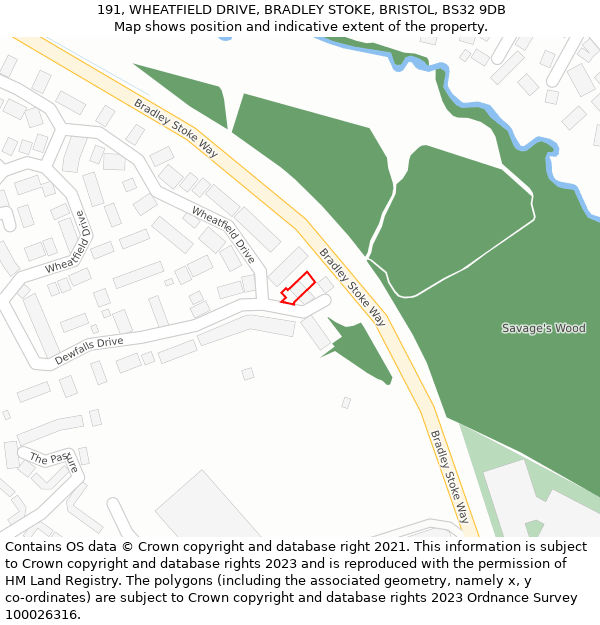191, WHEATFIELD DRIVE, BRADLEY STOKE, BRISTOL, BS32 9DB: Location map and indicative extent of plot