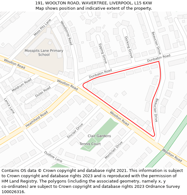 191, WOOLTON ROAD, WAVERTREE, LIVERPOOL, L15 6XW: Location map and indicative extent of plot