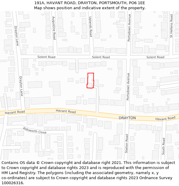 191A, HAVANT ROAD, DRAYTON, PORTSMOUTH, PO6 1EE: Location map and indicative extent of plot