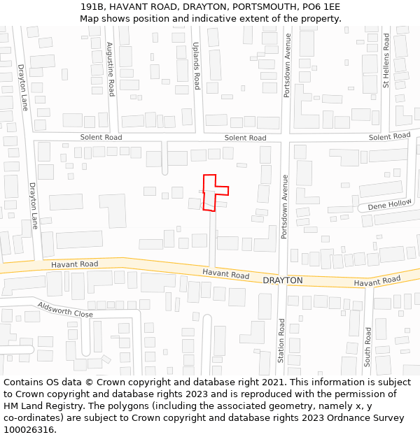 191B, HAVANT ROAD, DRAYTON, PORTSMOUTH, PO6 1EE: Location map and indicative extent of plot